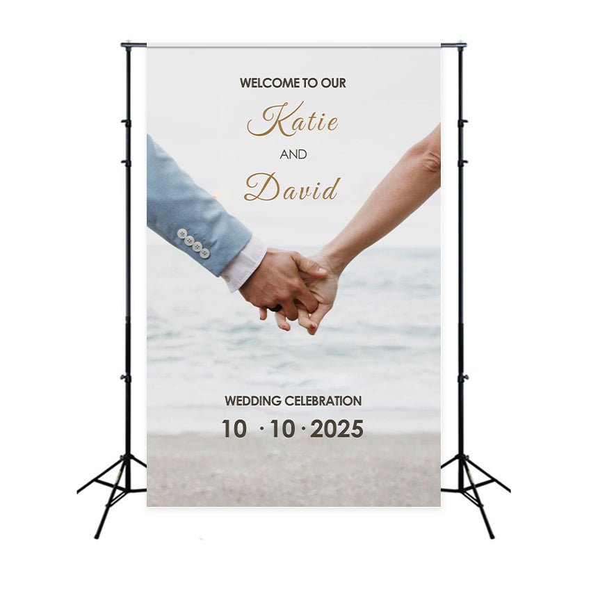 Custom Backdrop Wedding Beach Holding Hands Photo Backdrop UK BRP1-428