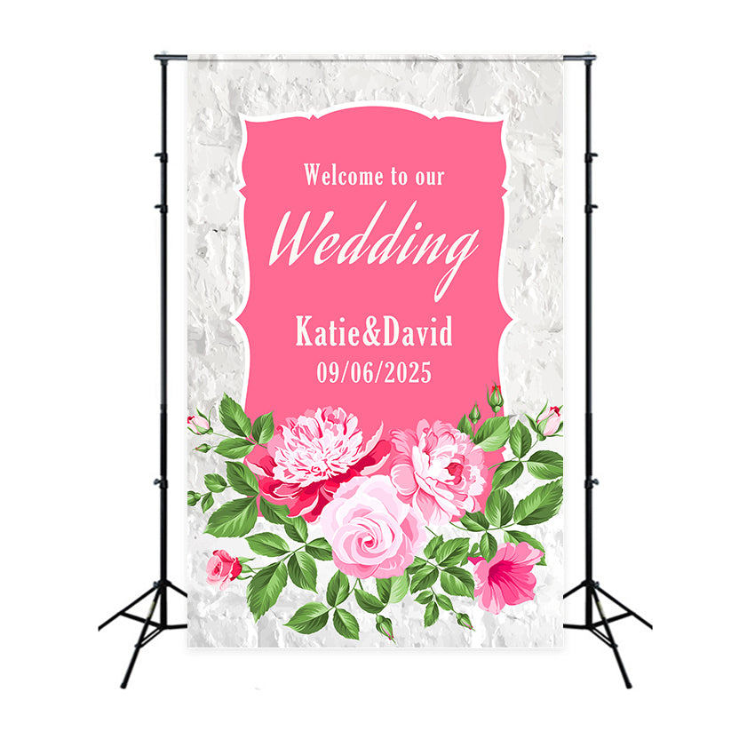 Personalized Backdrop Wedding Pink Frame Floral Backdrop UK BRP1-432