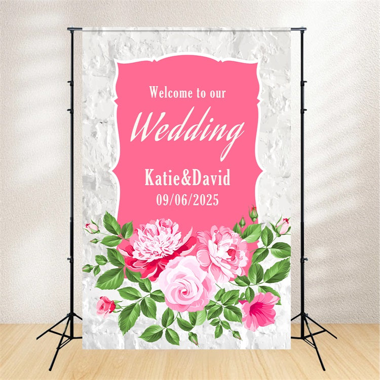 Personalized Backdrop Wedding Pink Frame Floral Backdrop UK BRP1-432