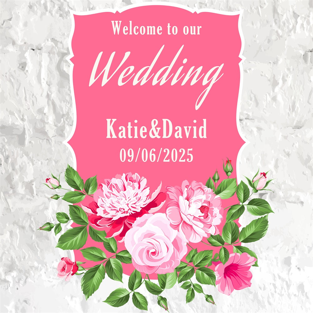 Personalized Backdrop Wedding Pink Frame Floral Backdrop UK BRP1-432