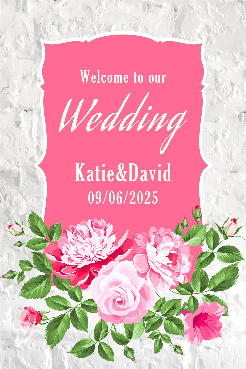 Personalized Backdrop Wedding Pink Frame Floral Backdrop UK BRP1-432