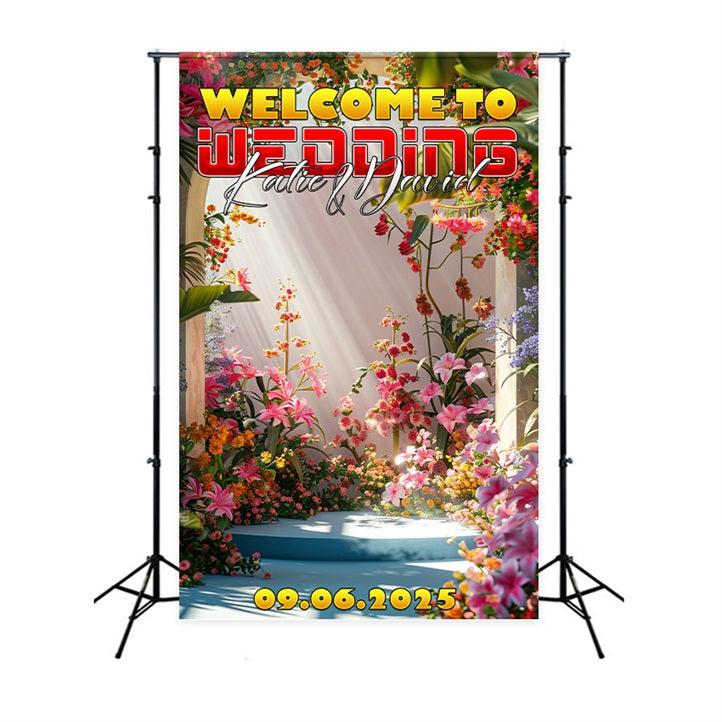 Personalised Wedding Backdrop Floral Archway Celebration Backdrop UK BRP1-433