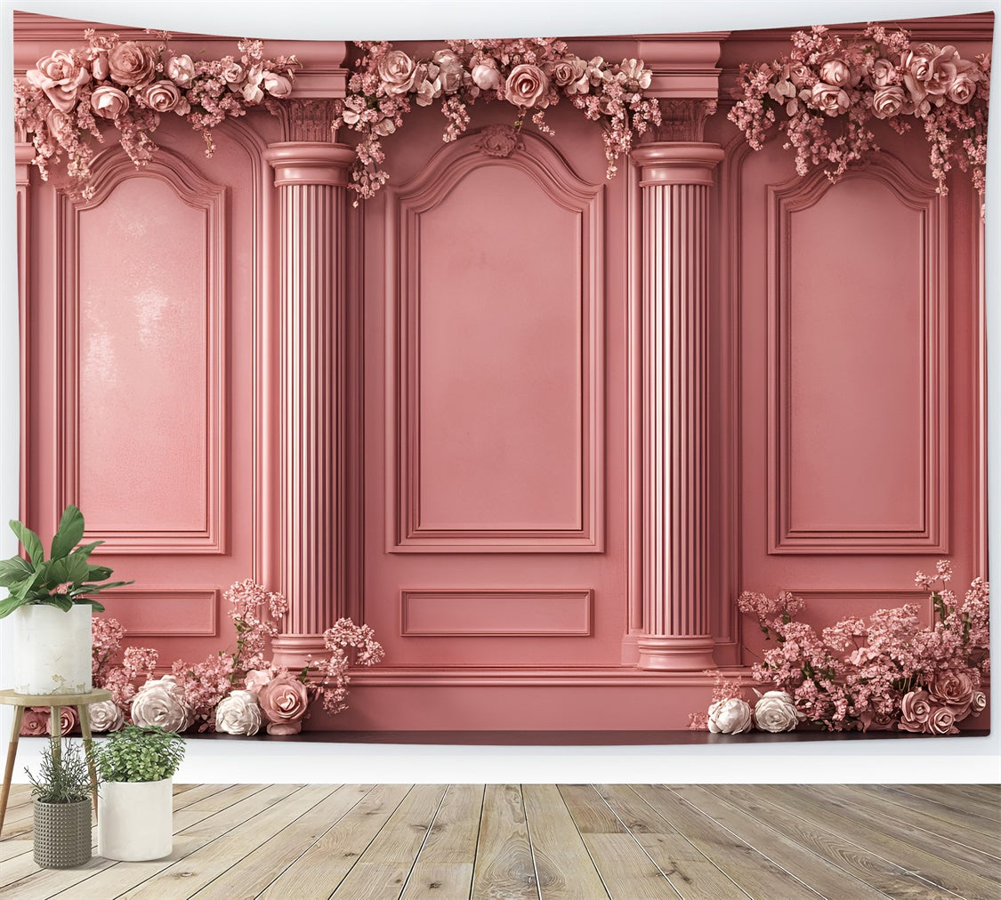 Boudoir Photo Backdrops Ornate Pink Columns Flower Backdrop UK BRP1-442