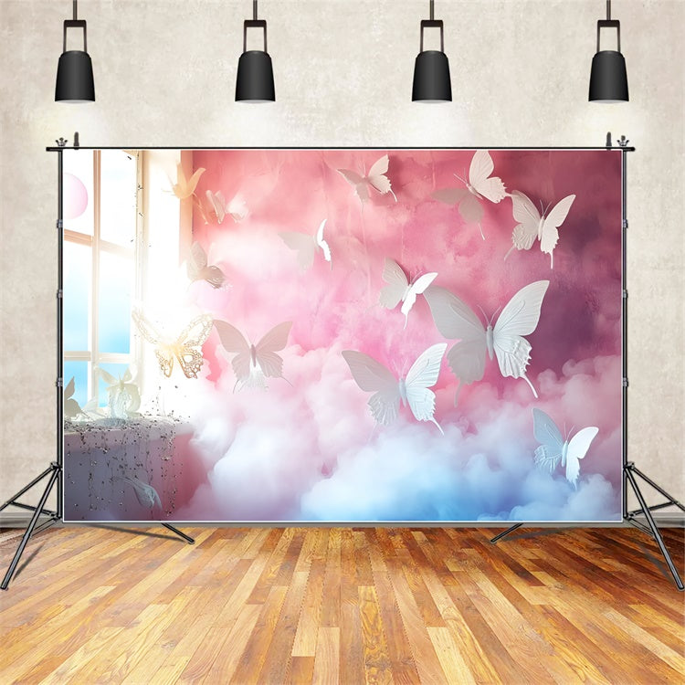 Boudoir Photo Backdrops White Butterflies Pastel Dream Backdrop UK BRP1-455