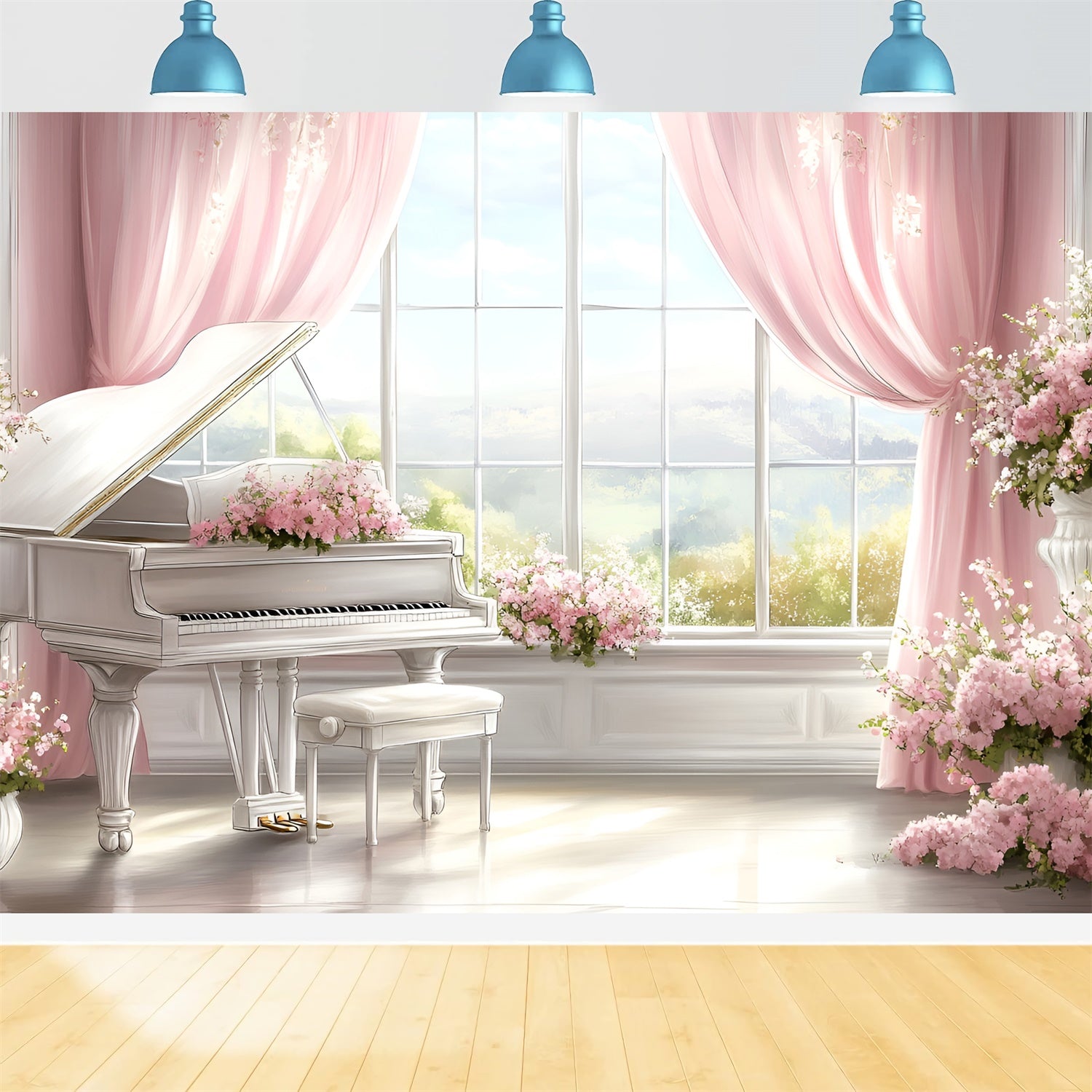 Boudoir Photo Backdrops Piano Floral Window Scene Backdrop UK BRP1-475