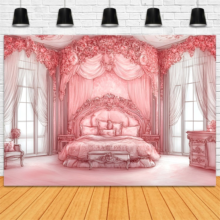 Boudoir Backdrop Ideas Pink Themed Royal Bedroom Backdrop UK BRP1-476