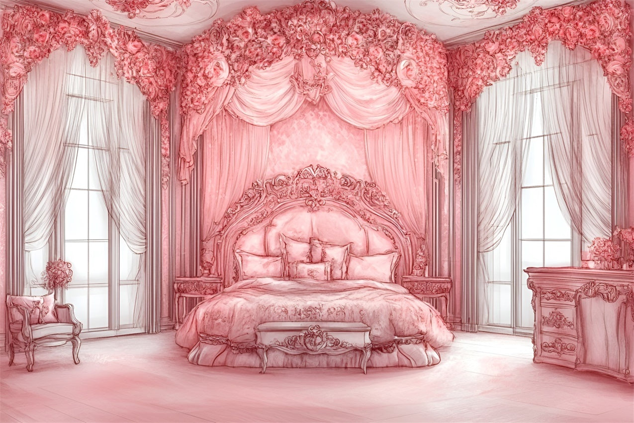 Boudoir Backdrop Ideas Pink Themed Royal Bedroom Backdrop UK BRP1-476