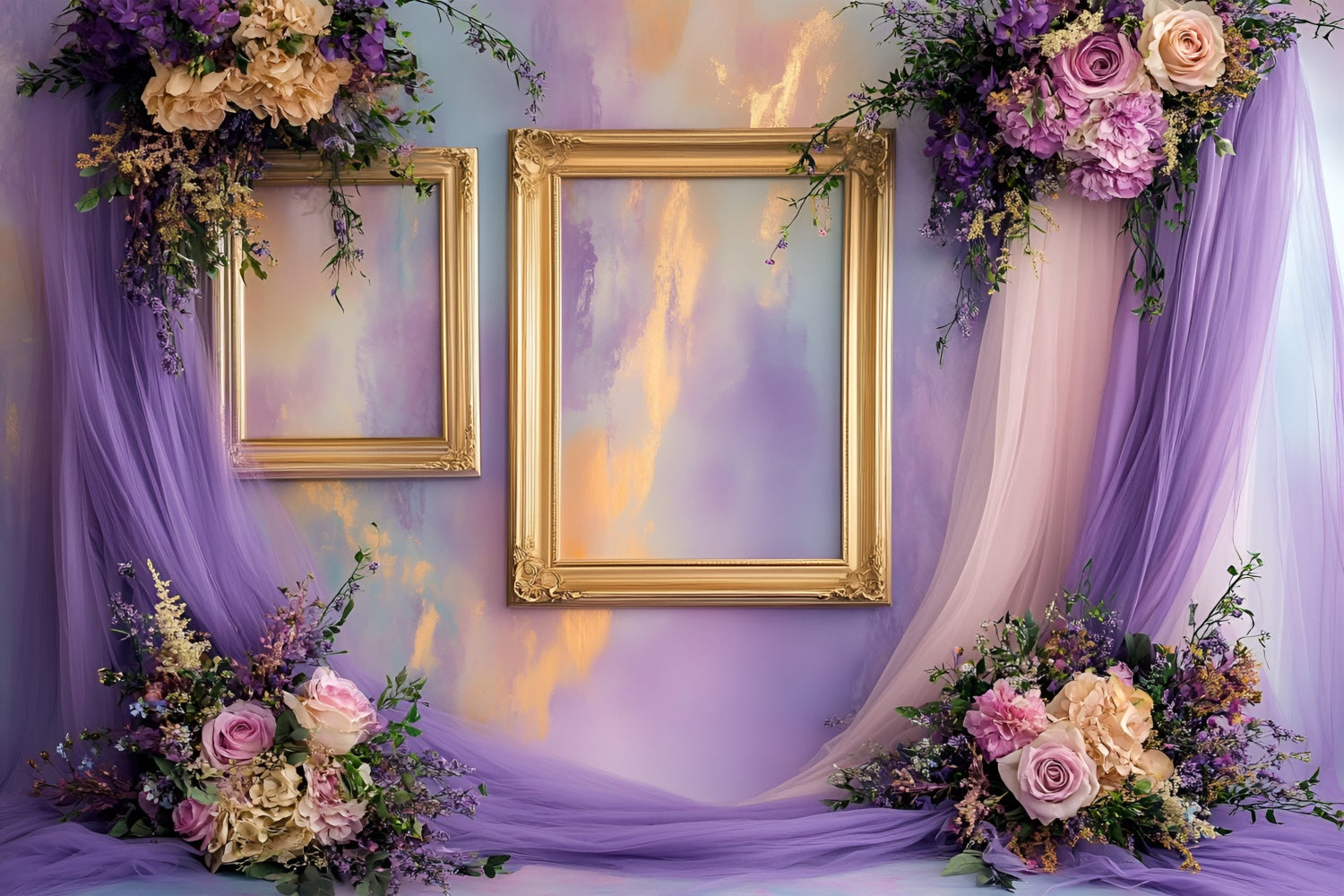 Boudoir Backdrops Golden Frames Purple Floral Backdrop UK BRP1-481