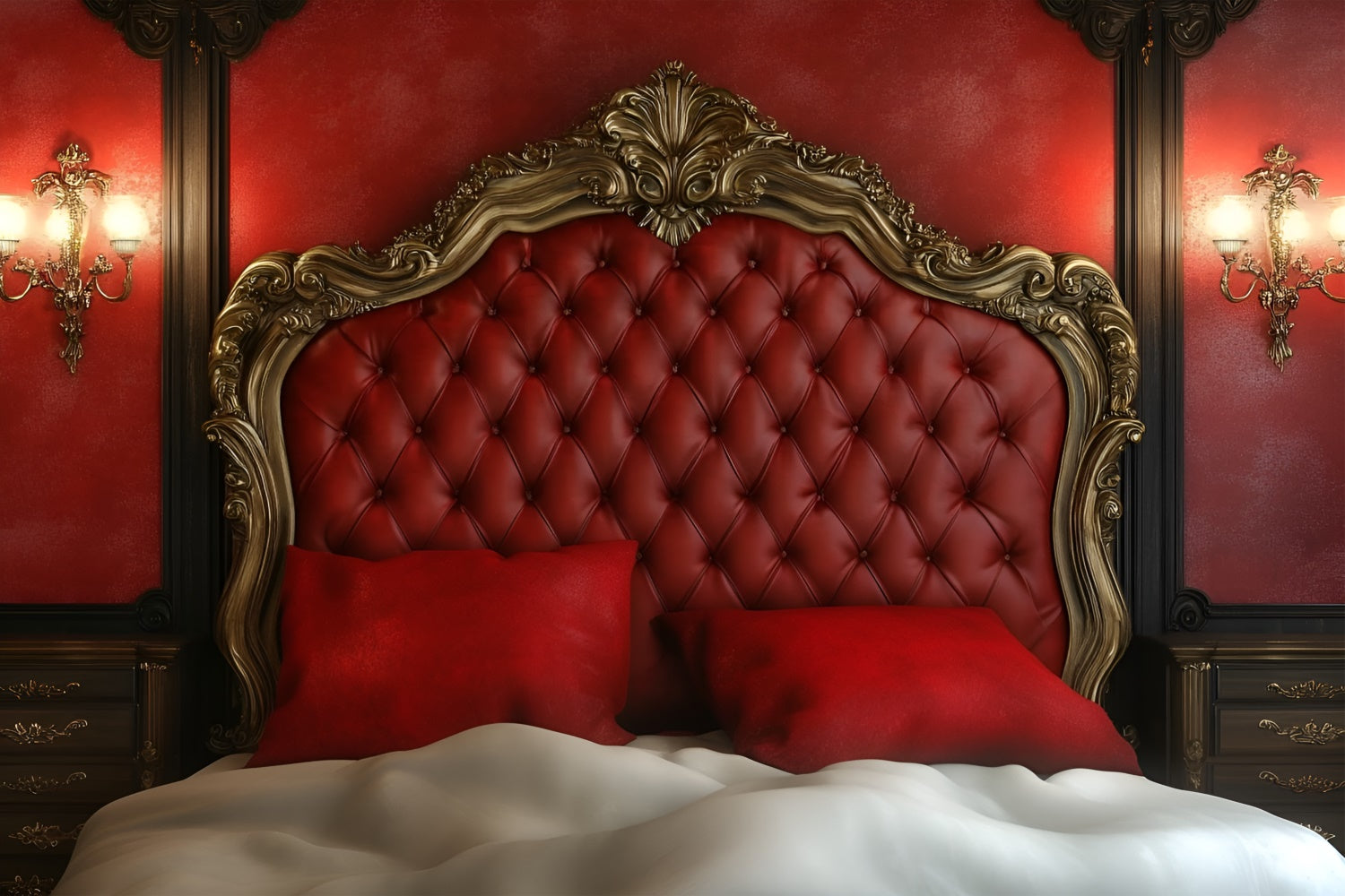 Boudoir Photography Backdrops Baroque Red Headboard Decor Backdrop UK BRP1-484