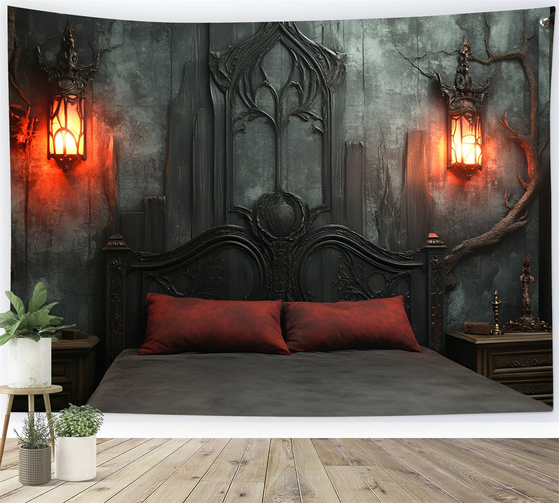 Boudoir Backdrop Headboard Red Pillows Lanterns Backdrop UK BRP1-486