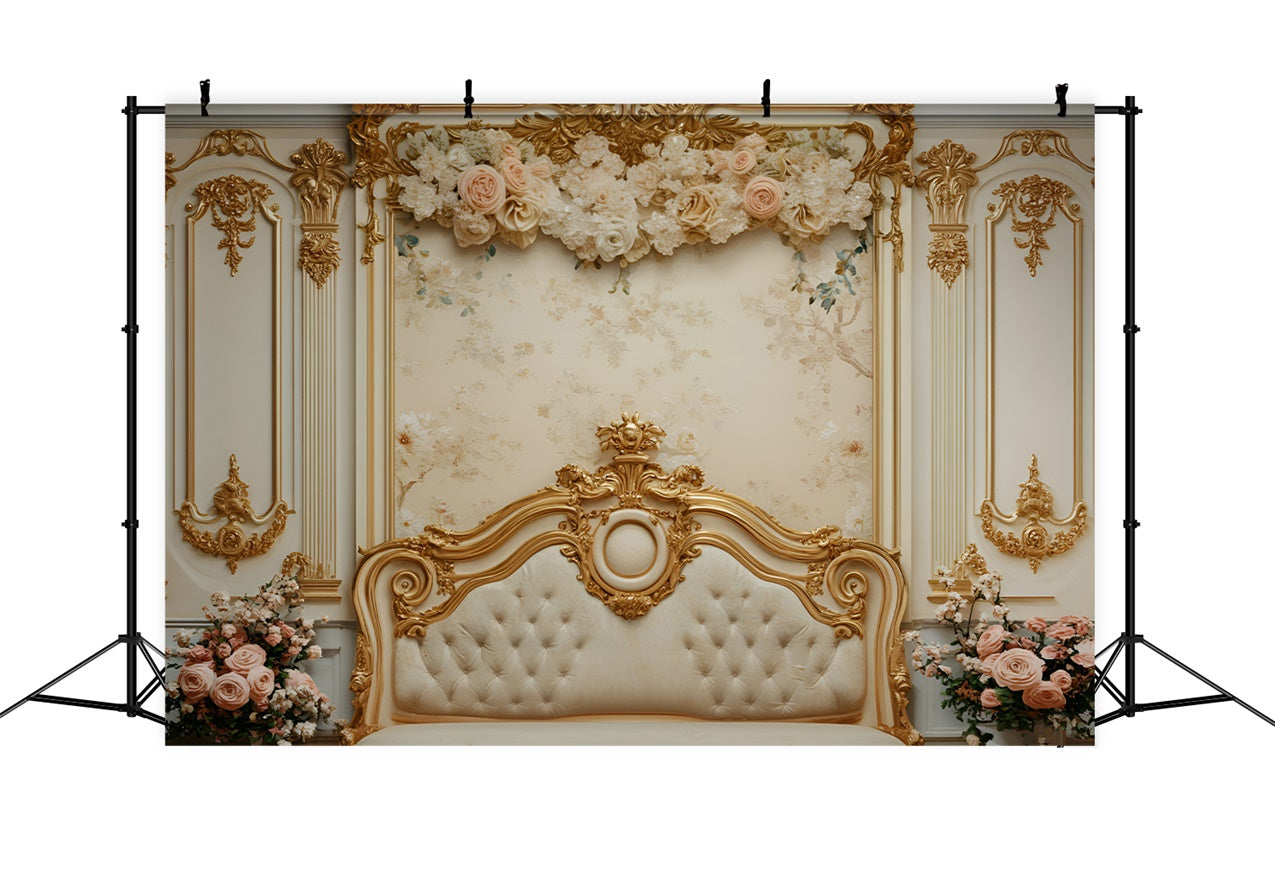 Boudoir Backdrops Floral Gold Headboard Backdrop UK BRP1-487