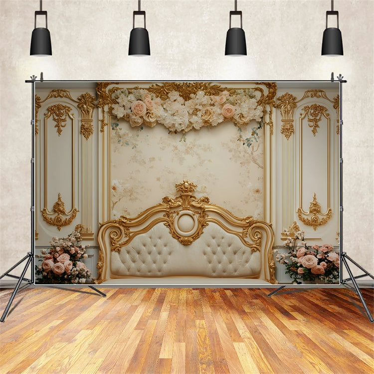 Boudoir Backdrops Floral Gold Headboard Backdrop UK BRP1-487