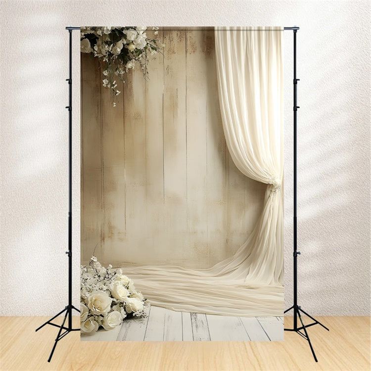 Boudoir Photo Backdrops White Rose Beige Curtain Backdrop UK BRP1-494