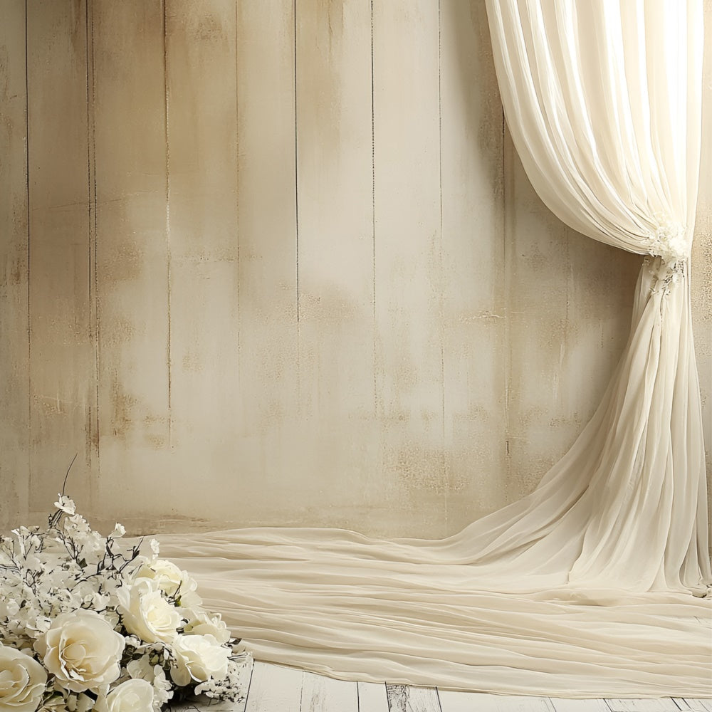 Boudoir Photo Backdrops White Rose Beige Curtain Backdrop UK BRP1-494