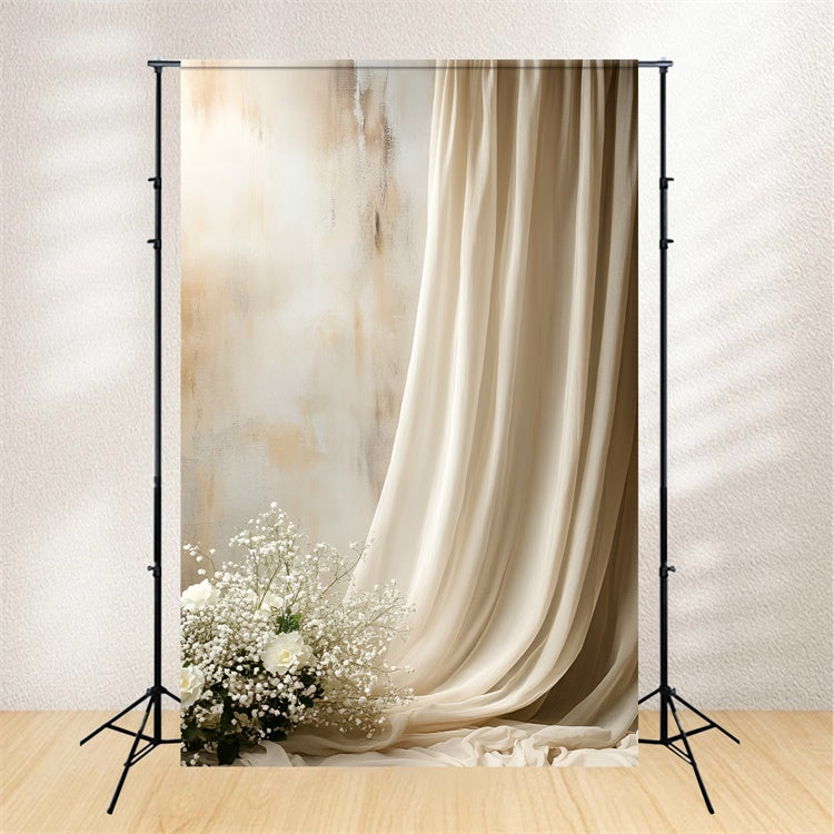 Boudoir Backdrop Ideas Beige Draped Flowers Backdrop UK BRP1-495