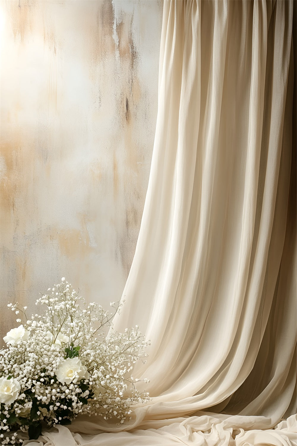 Boudoir Backdrop Ideas Beige Draped Flowers Backdrop UK BRP1-495