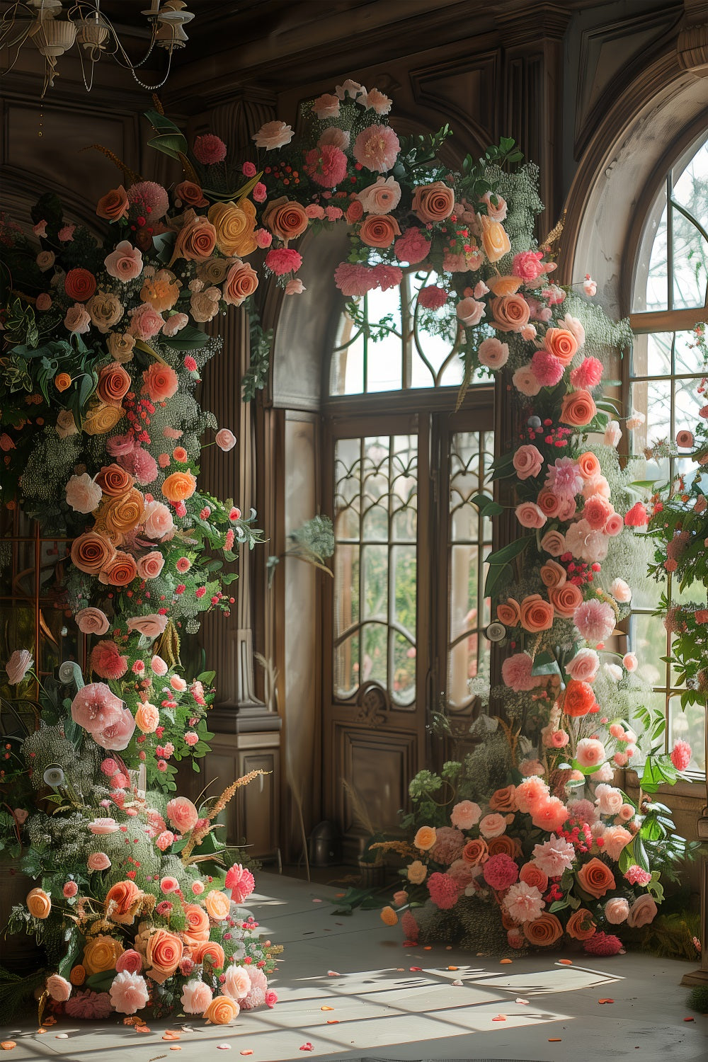 Flower Backdrop Elegant Rose Archway Window Backdrop UK BRP1-497