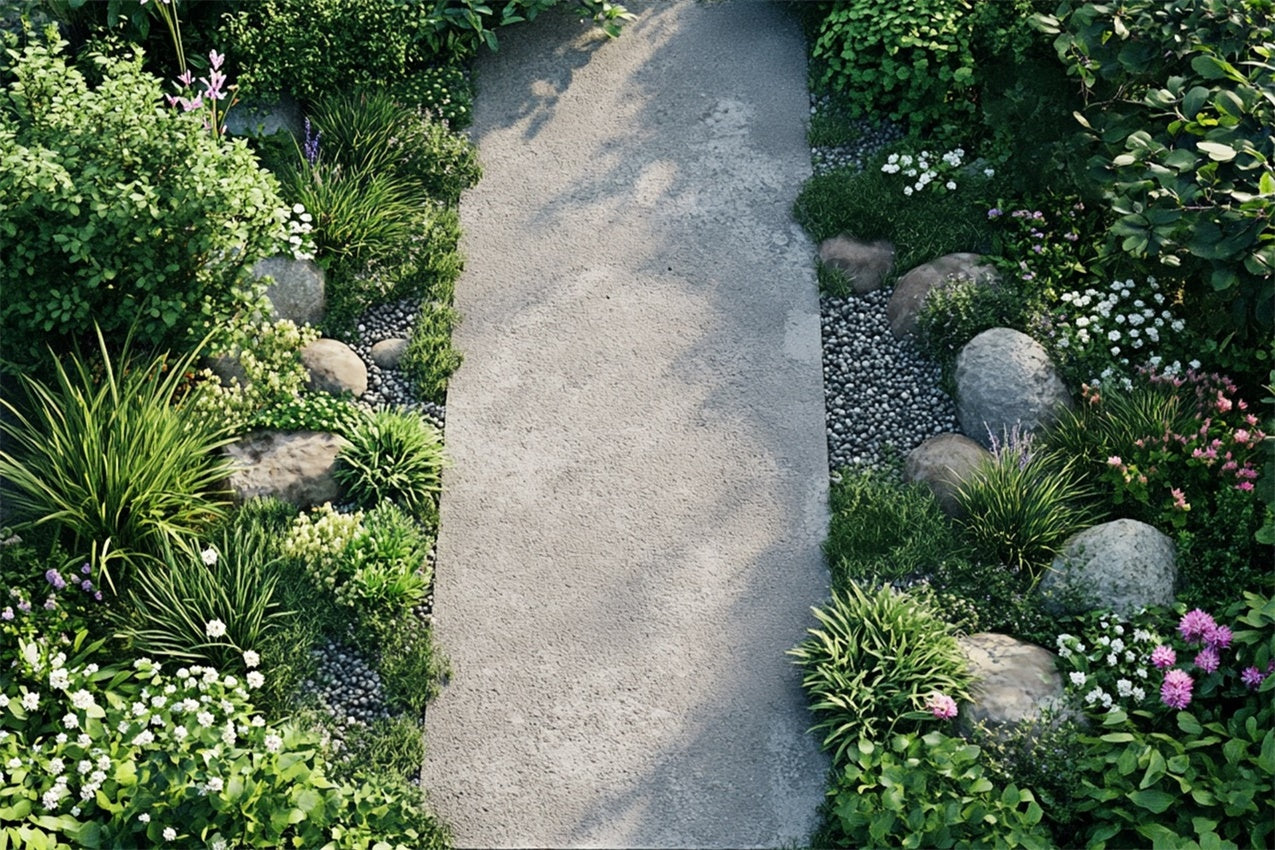 Floor Backdrop Photography Concrete Walkway Greenery Pebbles Floor Backdrop UK BRP1-50