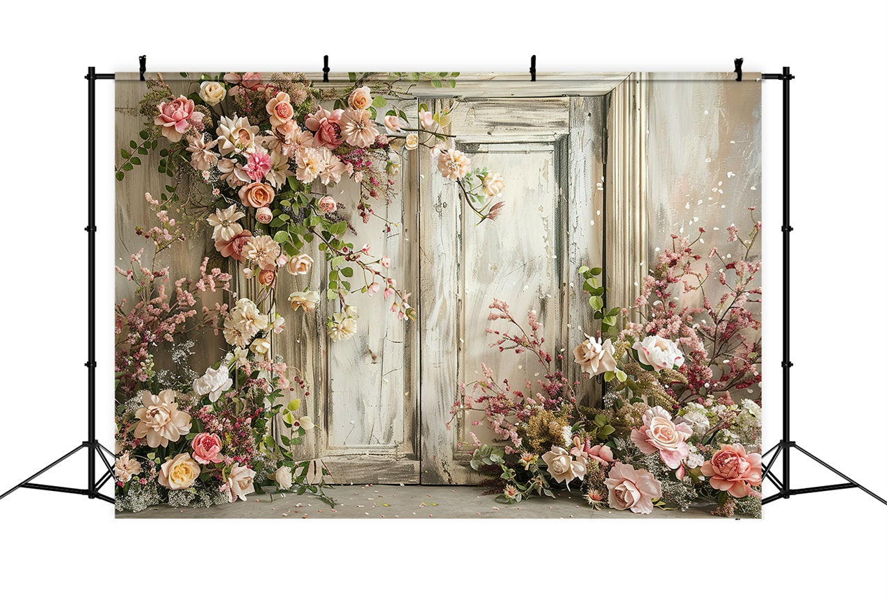 Floral Photo Backdrop Vintage Wooden Door Backdrop UK BRP1-500