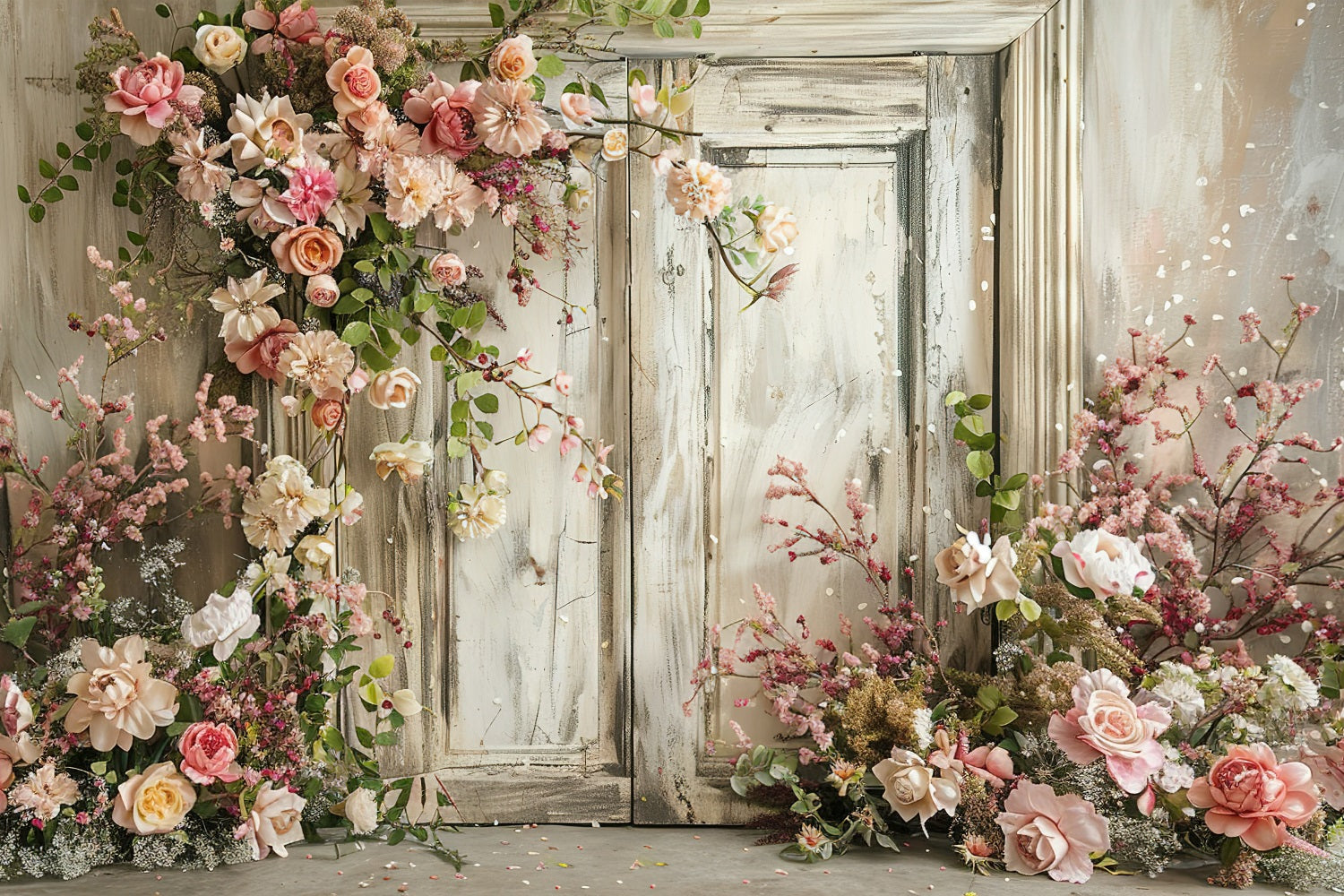 Floral Photo Backdrop Vintage Wooden Door Backdrop UK BRP1-500