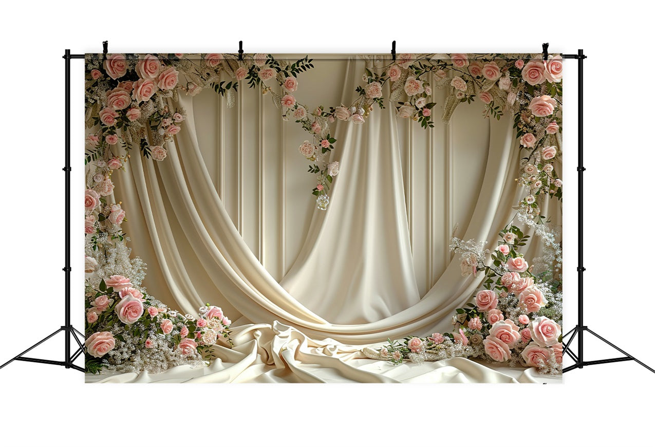 Floral Backdrop Cream Curtain Blooming Rose Backdrop UK BRP1-501