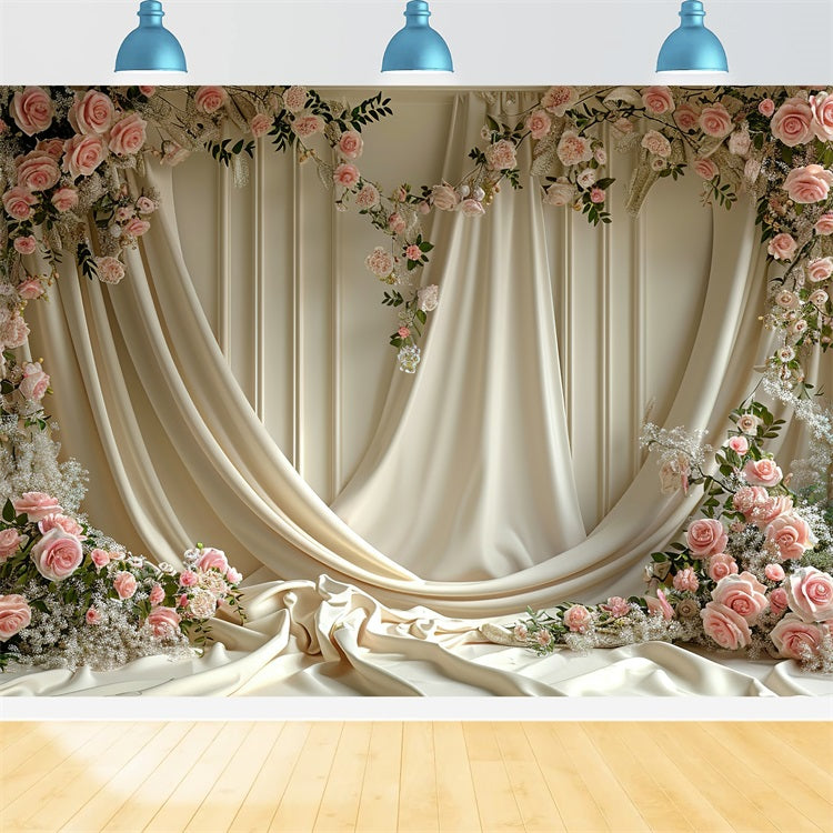 Floral Backdrop Cream Curtain Blooming Rose Backdrop UK BRP1-501