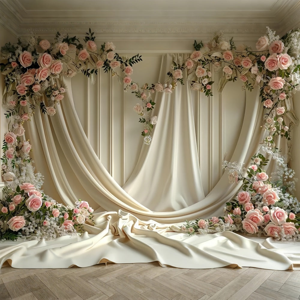 Floral Backdrop Cream Curtain Blooming Rose Backdrop UK BRP1-501