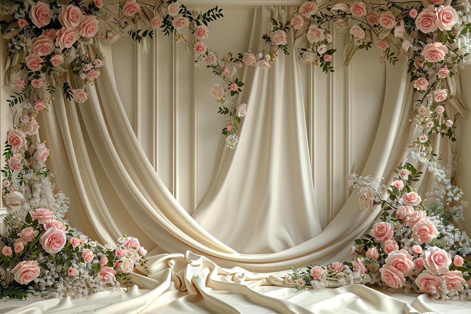 Floral Backdrop Cream Curtain Blooming Rose Backdrop UK BRP1-501