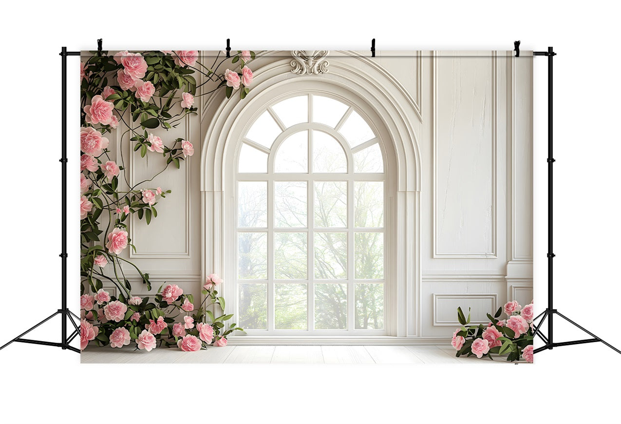 Floral Photography Backdrops White Window Pink Rose Backdrop UK BRP1-502