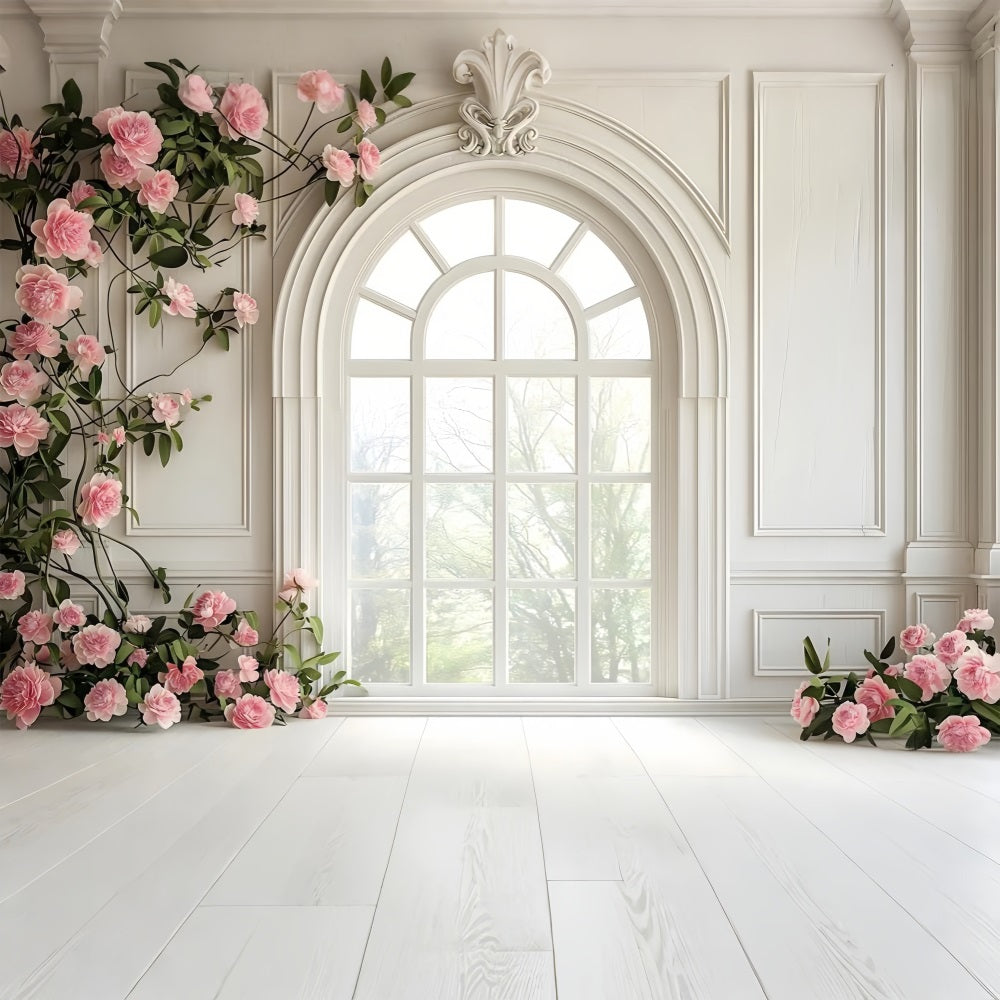 Floral Photography Backdrops White Window Pink Rose Backdrop UK BRP1-502