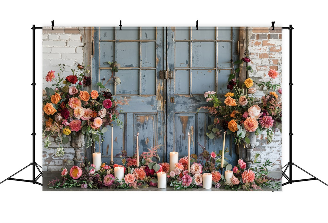 Floral Photo Backdrop Antique Blue Door Floral Backdrop UK BRP1-503