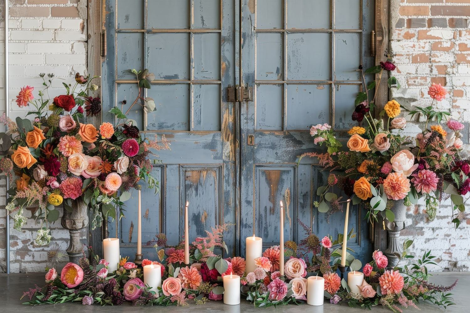 Floral Photo Backdrop Antique Blue Door Floral Backdrop UK BRP1-503