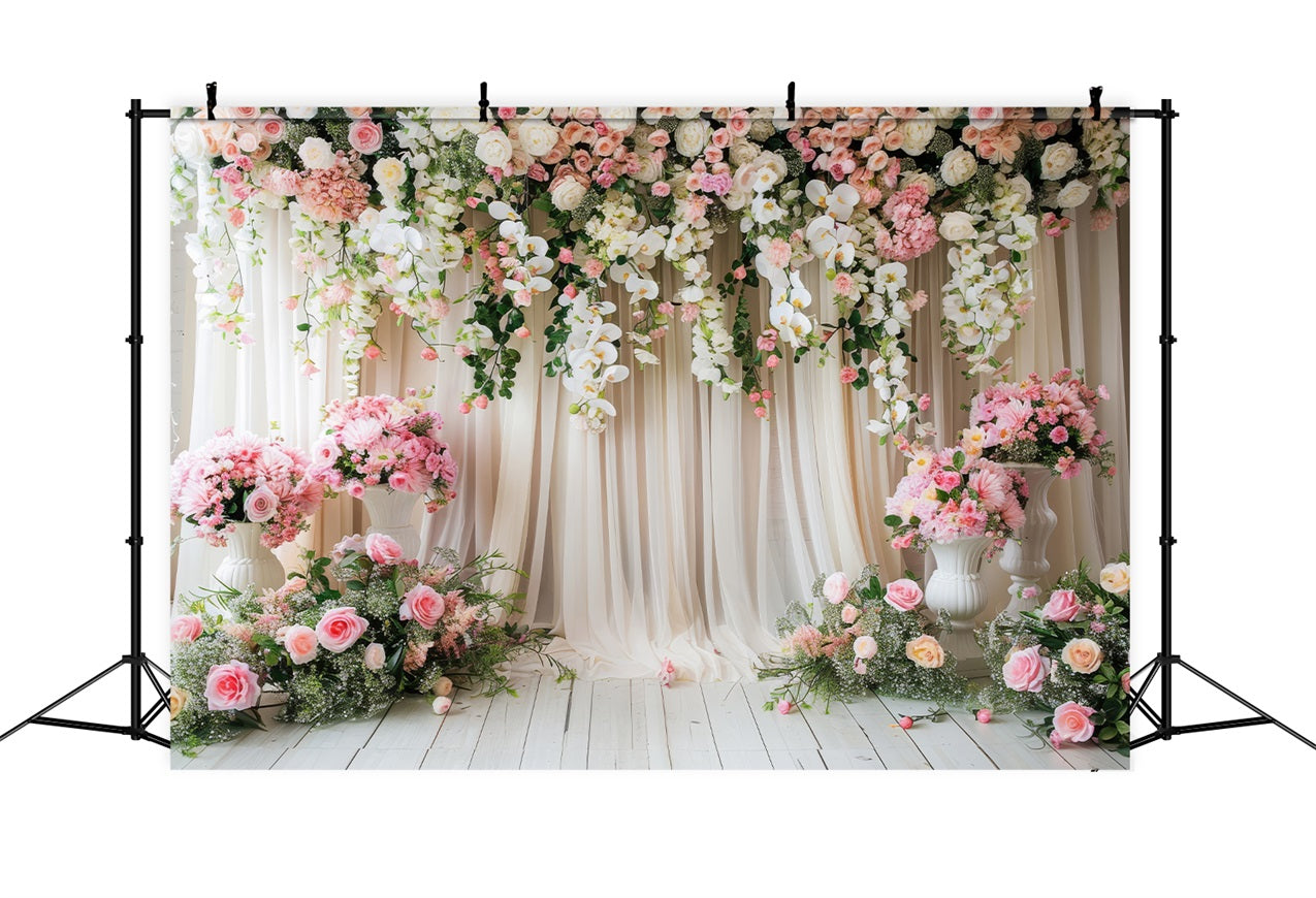 Floral Backdrop Romantic Pink Rose Orchids Backdrop UK BRP1-504