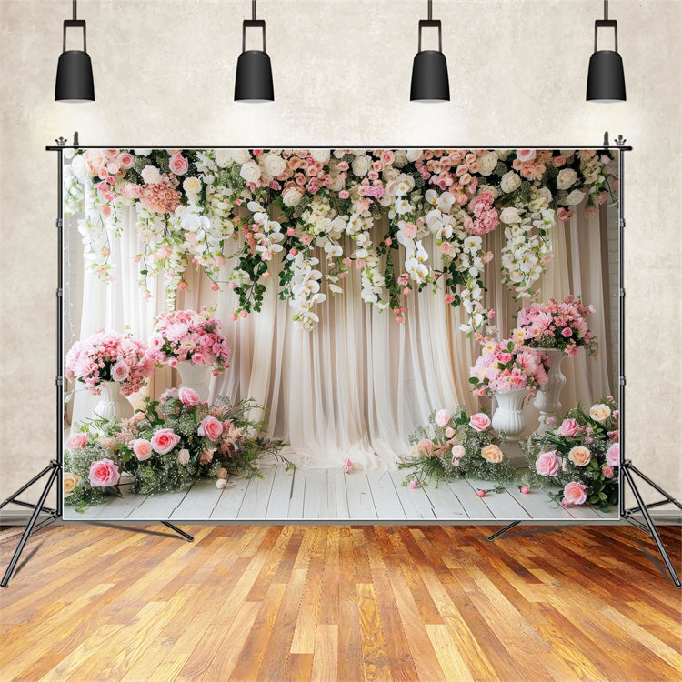 Floral Backdrop Romantic Pink Rose Orchids Backdrop UK BRP1-504