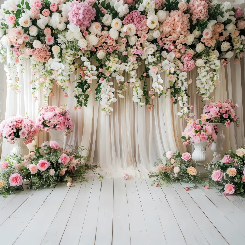 Floral Backdrop Romantic Pink Rose Orchids Backdrop UK BRP1-504