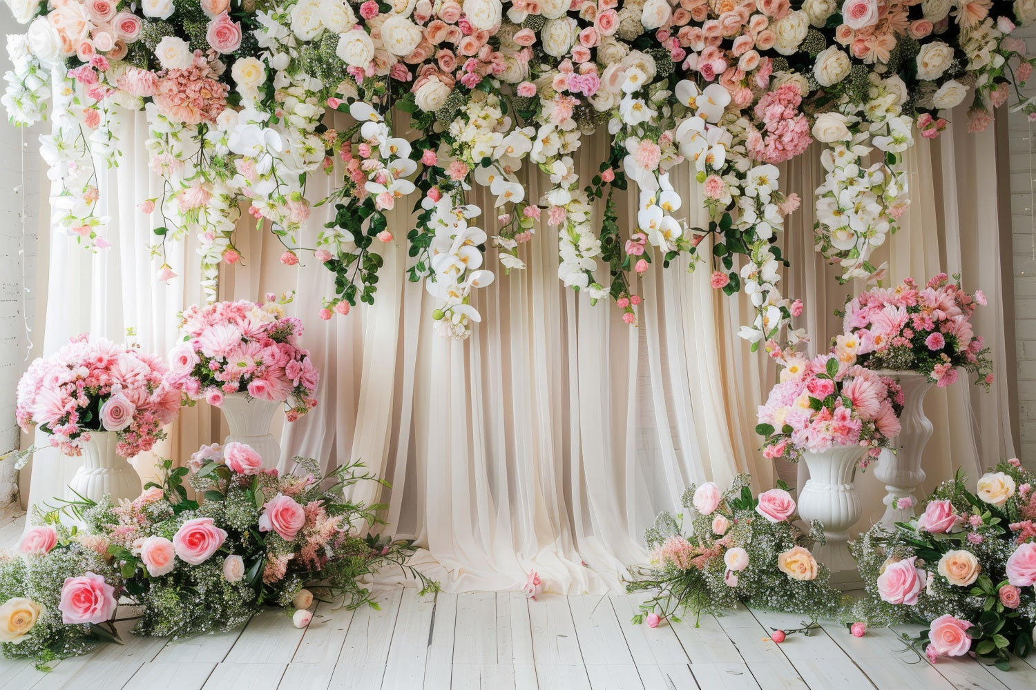 Floral Backdrop Romantic Pink Rose Orchids Backdrop UK BRP1-504