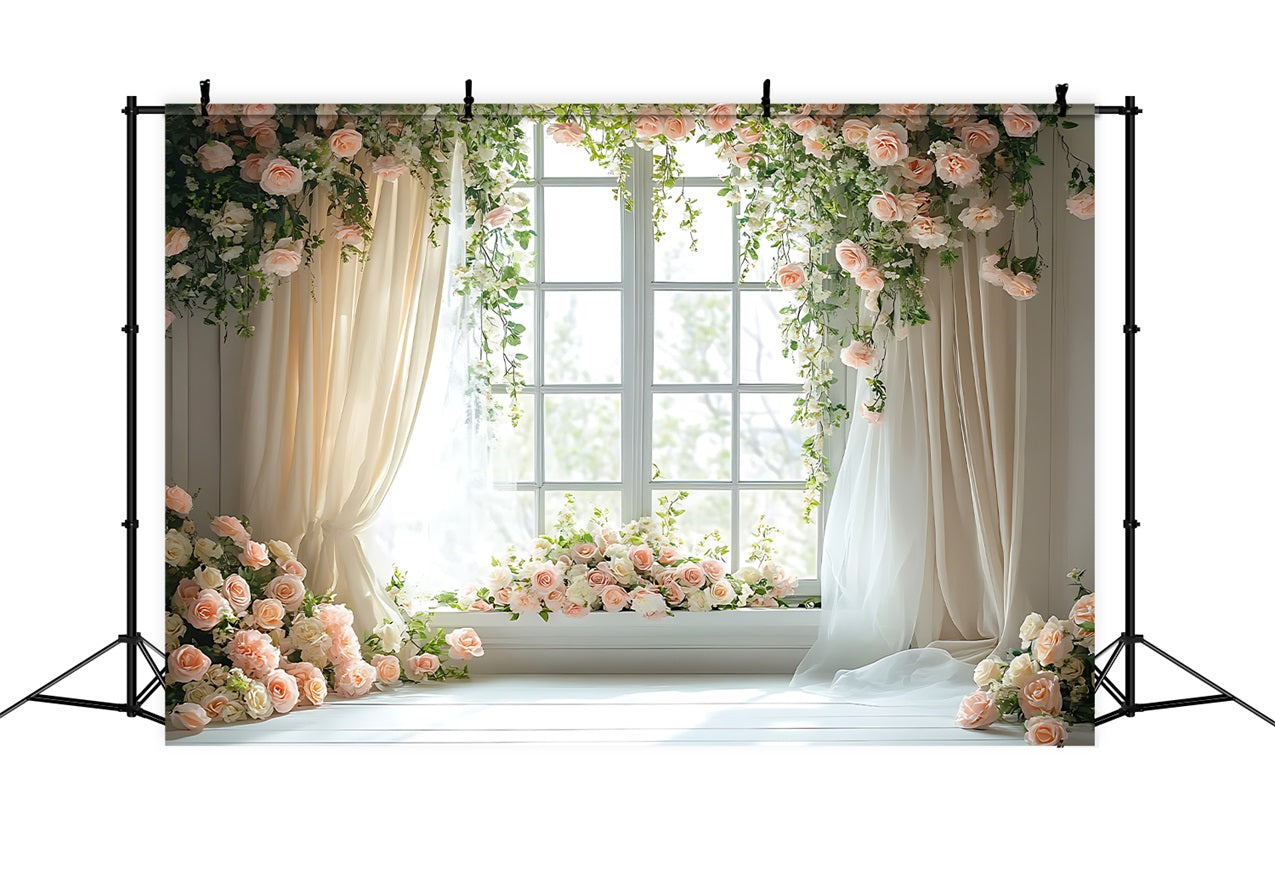 Floral Photo Backdrop Pastel Rose Draped Window Backdrop UK BRP1-508