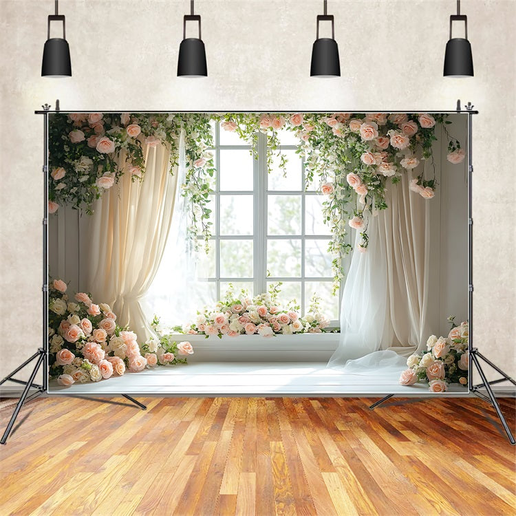 Floral Photo Backdrop Pastel Rose Draped Window Backdrop UK BRP1-508