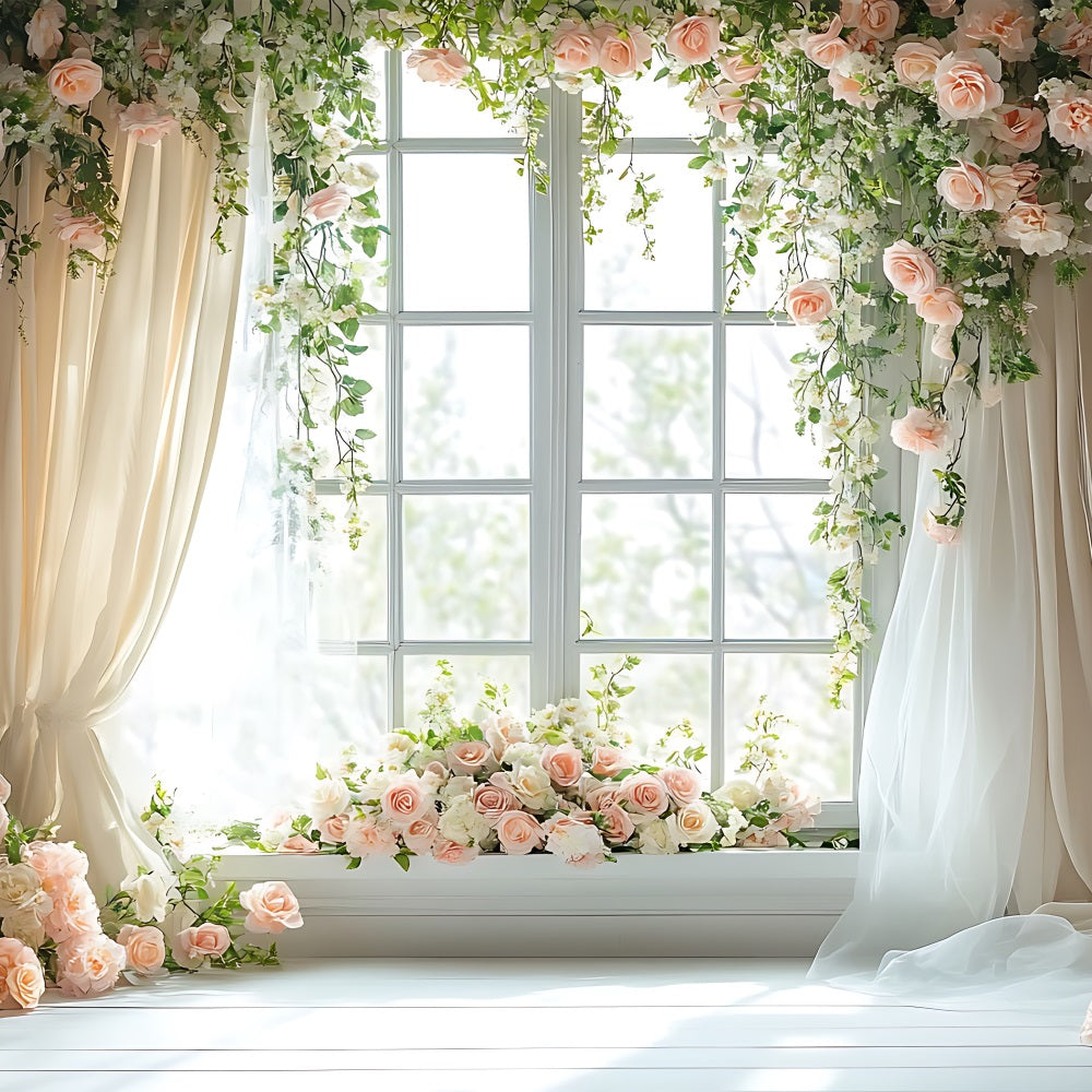 Floral Photo Backdrop Pastel Rose Draped Window Backdrop UK BRP1-508