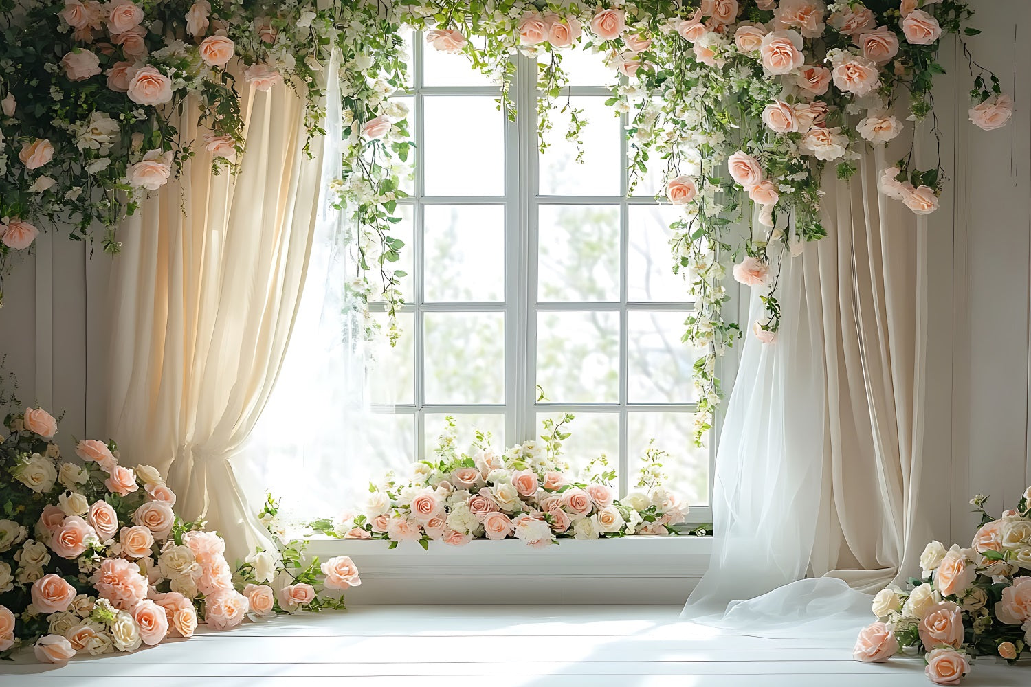 Floral Photo Backdrop Pastel Rose Draped Window Backdrop UK BRP1-508