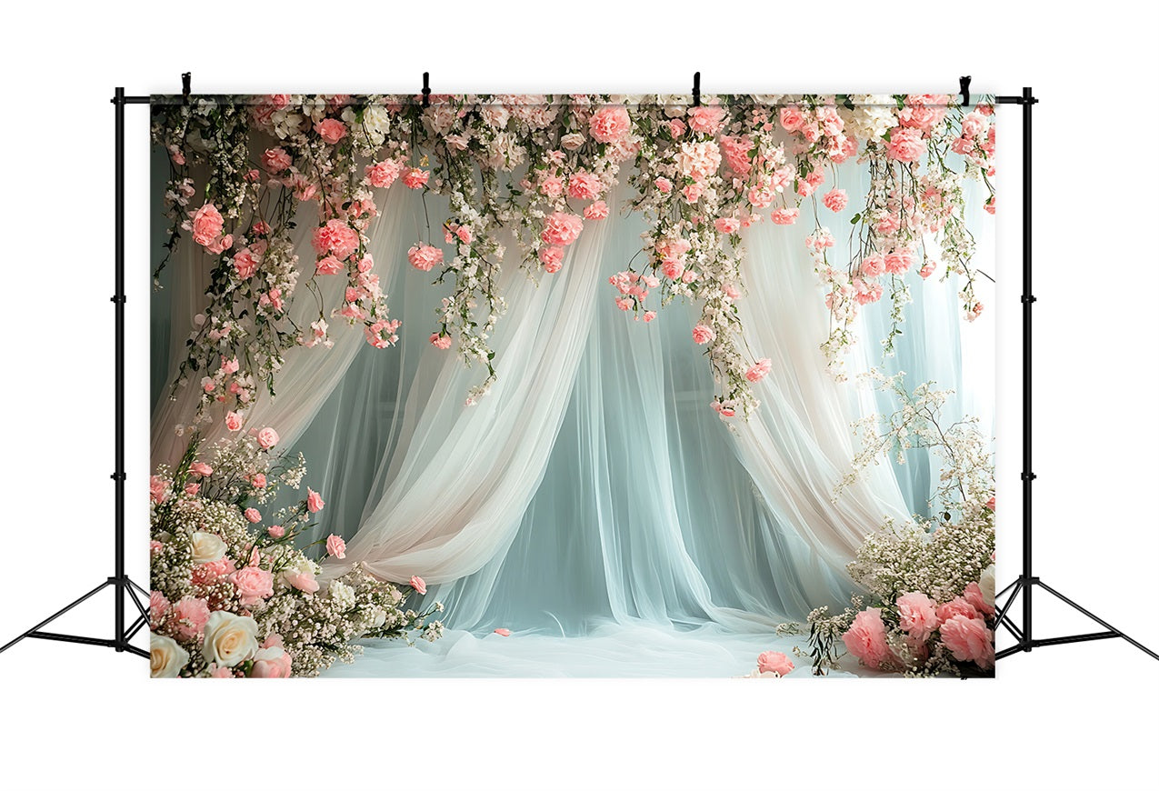 Flower Backdrop Romantic Pink Roses Draped Backdrop UK BRP1-509