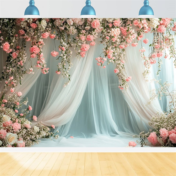 Flower Backdrop Romantic Pink Roses Draped Backdrop UK BRP1-509