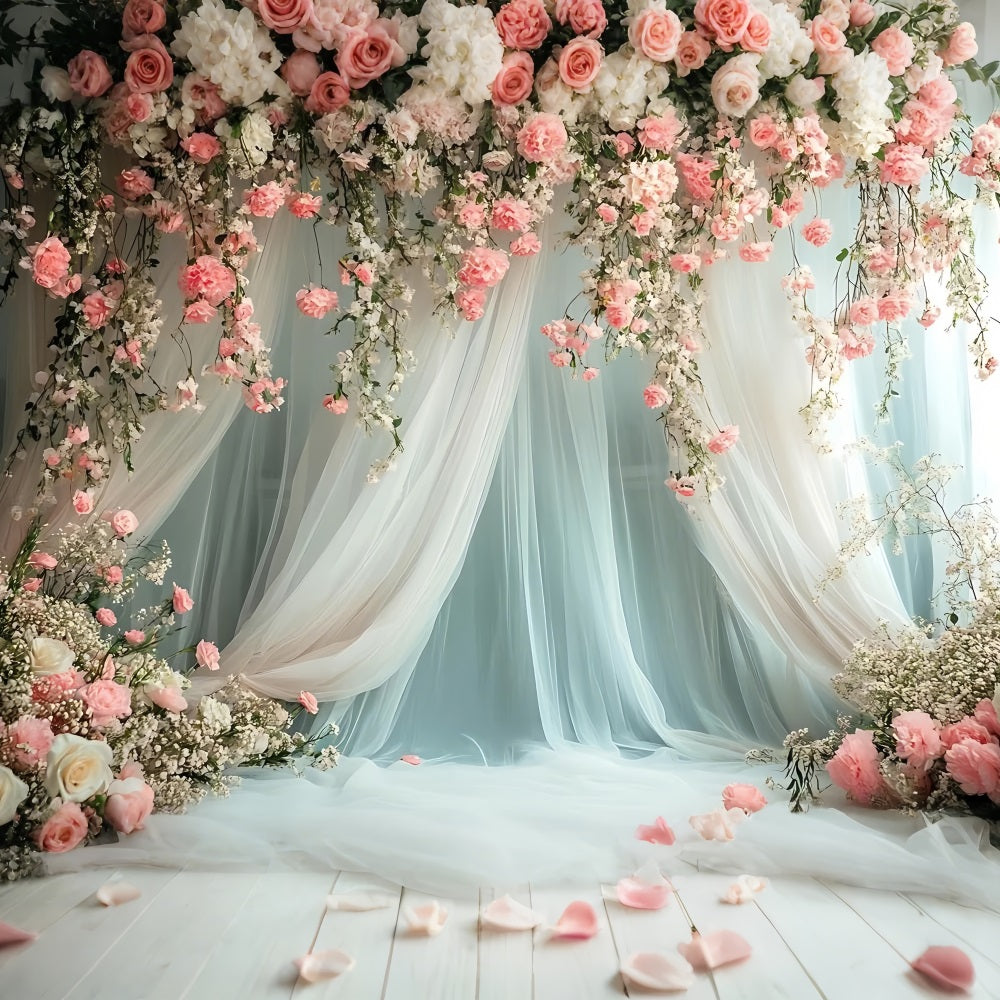 Flower Backdrop Romantic Pink Roses Draped Backdrop UK BRP1-509