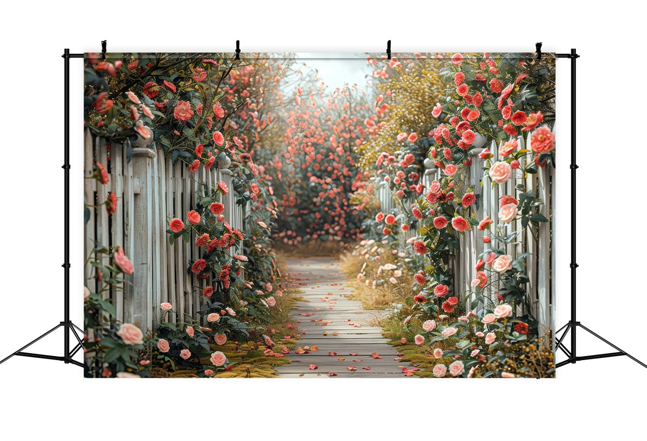 Floral Photo Backdrop Romantic Roses Pathway Backdrop UK BRP1-511