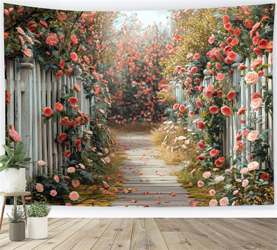 Floral Photo Backdrop Romantic Roses Pathway Backdrop UK BRP1-511