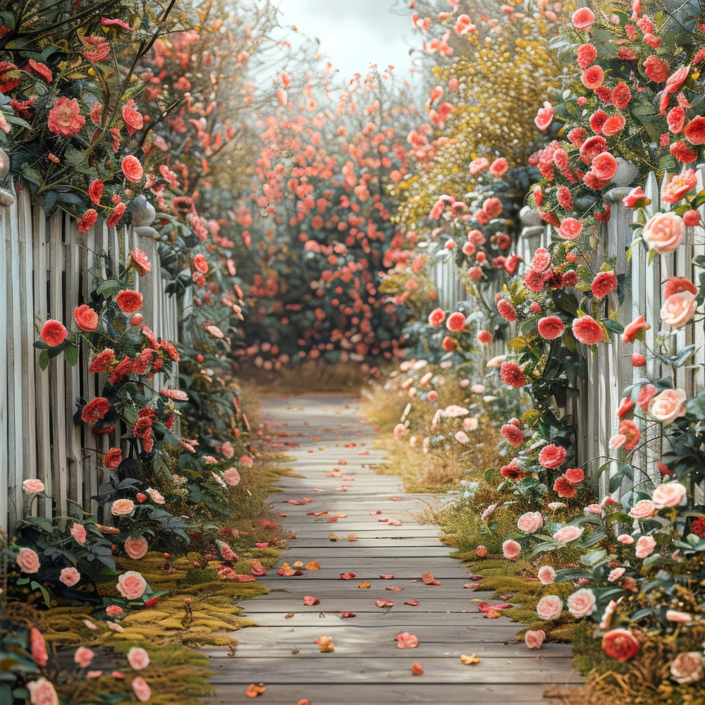 Floral Photo Backdrop Romantic Roses Pathway Backdrop UK BRP1-511