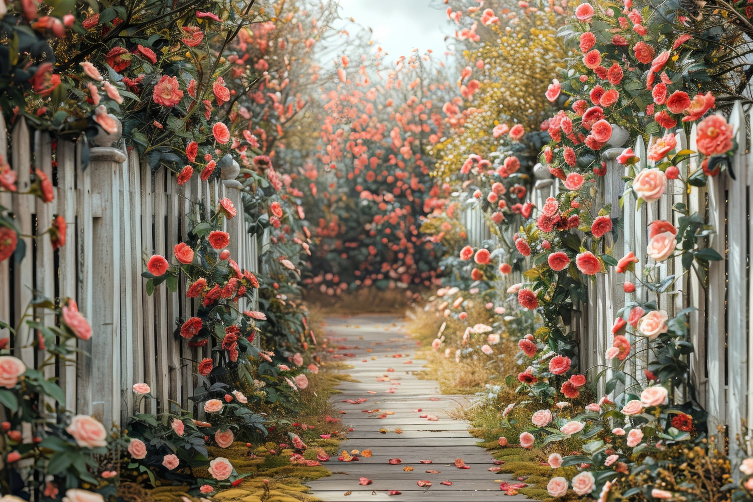 Floral Photo Backdrop Romantic Roses Pathway Backdrop UK BRP1-511