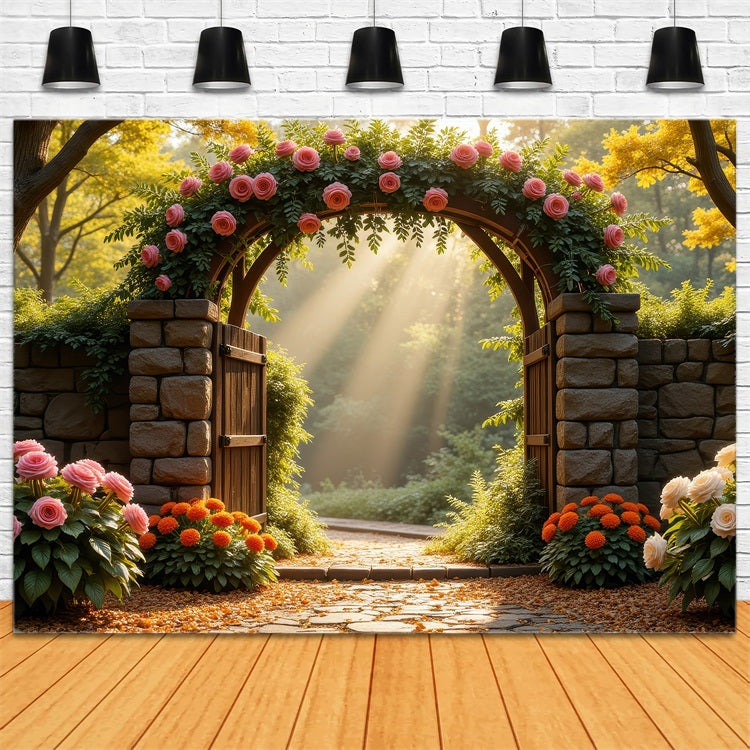 Floral Backdrop Photography Rose-Laden Stone Arch Backdrop UK BRP1-514