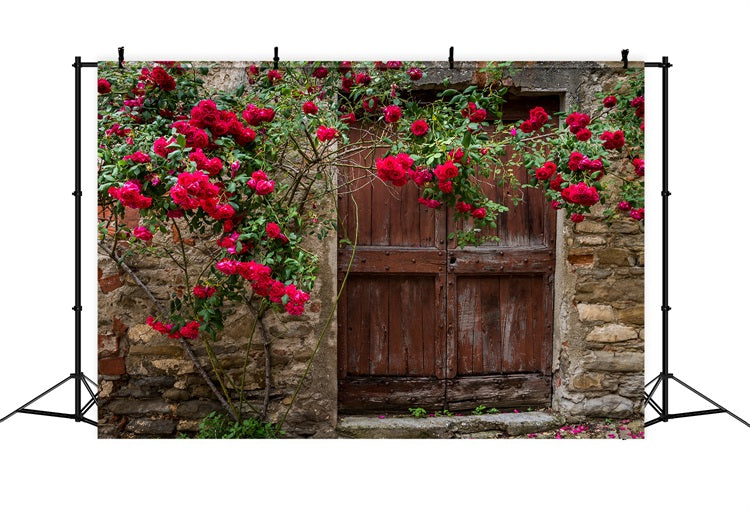 Flower Backdrops Timeworn Red Door Roses Backdrop UK BRP1-518