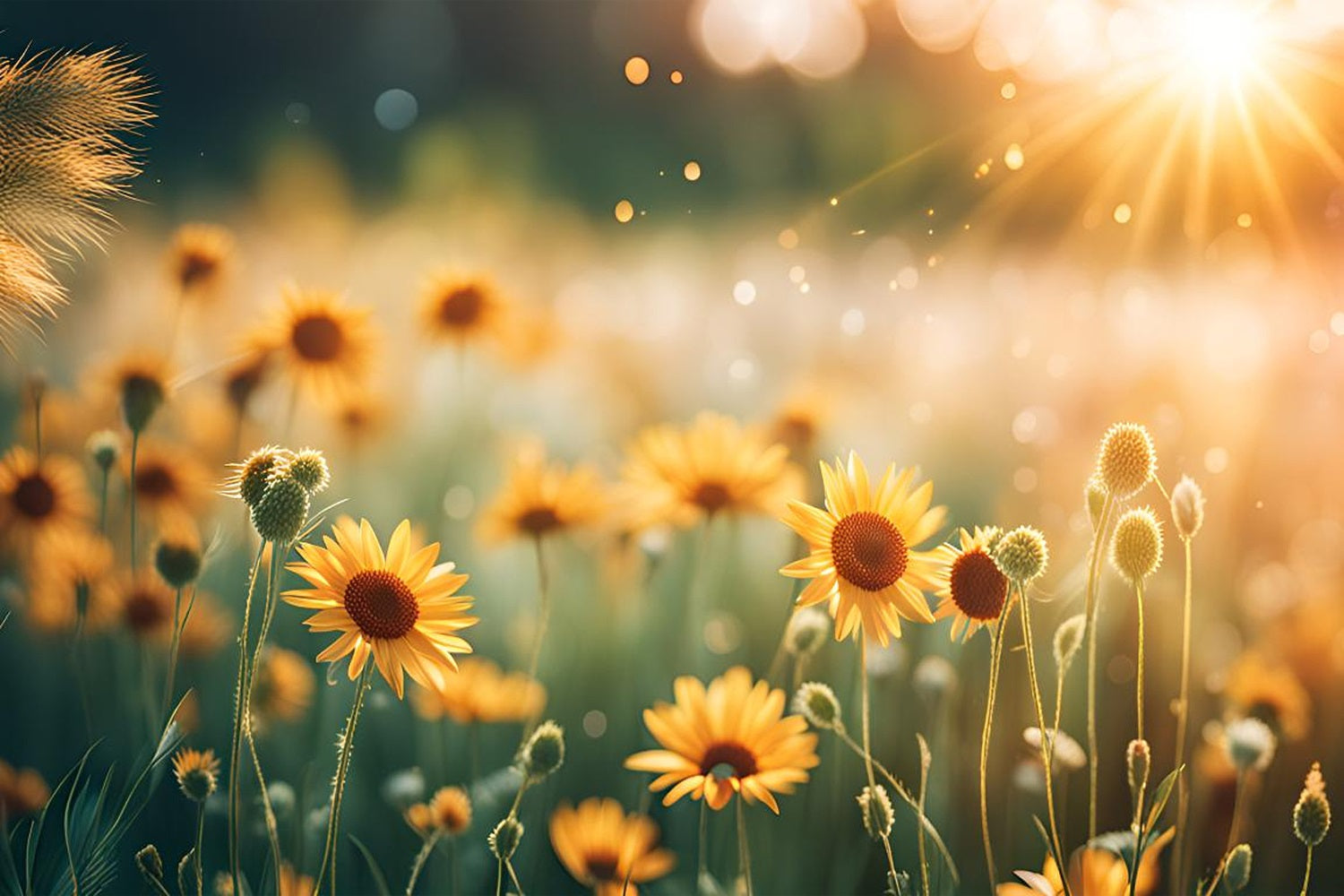 Floral Photo Backdrops Sunshine Wildflowers Field Backdrop UK BRP1-520